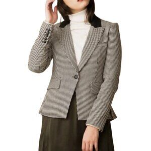 Veronica Beard Airlie Houndstooth Peplum Dickey Blazer